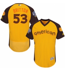 Men's Majestic Baltimore Orioles #53 Zach Britton Yellow 2016 All-Star American League BP Authentic Collection Flex Base MLB Jersey
