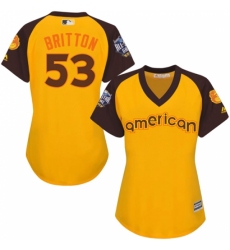 Women's Majestic Baltimore Orioles #53 Zach Britton Authentic Yellow 2016 All-Star American League BP Cool Base MLB Jersey