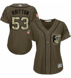 Women's Majestic Baltimore Orioles #53 Zach Britton Replica Green Salute to Service MLB Jersey