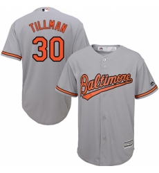 Men's Majestic Baltimore Orioles #30 Chris Tillman Replica Grey Road Cool Base MLB Jersey