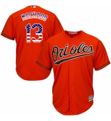 Men's Majestic Baltimore Orioles #13 Manny Machado Replica Orange USA Flag Fashion MLB Jersey