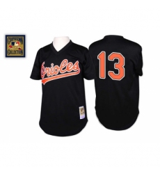 Men's Mitchell and Ness Baltimore Orioles #13 Manny Machado Replica Black Throwback MLB Jersey