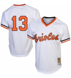 Men's Mitchell and Ness Baltimore Orioles #13 Manny Machado Replica White Throwback MLB Jersey