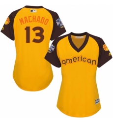 Women's Majestic Baltimore Orioles #13 Manny Machado Authentic Yellow 2016 All-Star American League BP Cool Base MLB Jersey