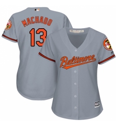 Women's Majestic Baltimore Orioles #13 Manny Machado Replica Grey Road Cool Base MLB Jersey