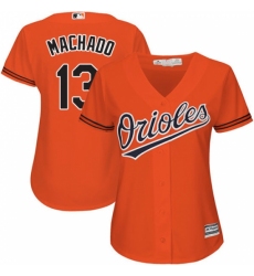 Women's Majestic Baltimore Orioles #13 Manny Machado Replica Orange Alternate Cool Base MLB Jersey