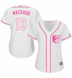 Women's Majestic Baltimore Orioles #13 Manny Machado Replica White Fashion Cool Base MLB Jersey