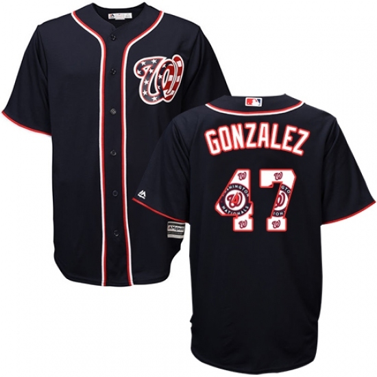 Men's Majestic Washington Nationals #47 Gio Gonzalez Authentic Navy Blue Team Logo Fashion Cool Base MLB Jersey Men's Majestic Washington Nationals #47 Gio Gonzalez Authentic Navy Blue Team Logo Fashion Cool Base MLB Jersey