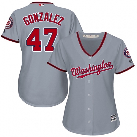 Women's Majestic Washington Nationals #47 Gio Gonzalez Replica Grey Road Cool Base MLB Jersey Women's Majestic Washington Nationals #47 Gio Gonzalez Replica Grey Road Cool Base MLB Jersey