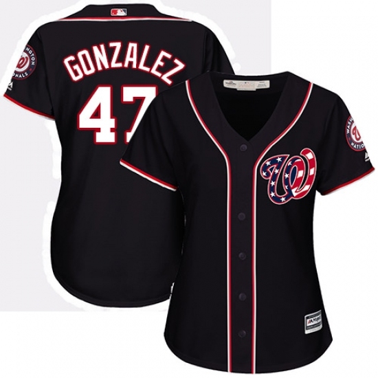 Women's Majestic Washington Nationals #47 Gio Gonzalez Replica Navy Blue Alternate 2 Cool Base MLB Jersey Women's Majestic Washington Nationals #47 Gio Gonzalez Replica Navy Blue Alternate 2 Cool Base MLB Jersey