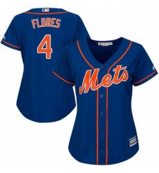 Women's Majestic New York Mets #4 Wilmer Flores Replica Royal Blue Alternate Home Cool Base MLB Jersey