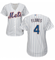Women's Majestic New York Mets #4 Wilmer Flores Replica White Home Cool Base MLB Jersey