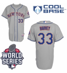 Men's Majestic New York Mets #33 Matt Harvey Authentic Grey Road Cool Base 2015 World Series MLB Jersey
