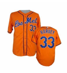 Men's Majestic New York Mets #33 Matt Harvey Authentic Orange Los Mets Cool Base MLB Jersey