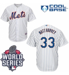 Men's Majestic New York Mets #33 Matt Harvey Authentic White Home Cool Base 2015 World Series MLB Jersey