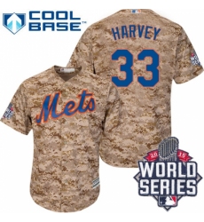 Men's Majestic New York Mets #33 Matt Harvey Replica Camo Alternate Cool Base 2015 World Series MLB Jersey