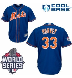 Women's Majestic New York Mets #33 Matt Harvey Replica Blue 2015 World Series MLB Jersey