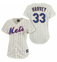 Women's Majestic New York Mets #33 Matt Harvey Replica Cream/Blue Strip MLB Jersey