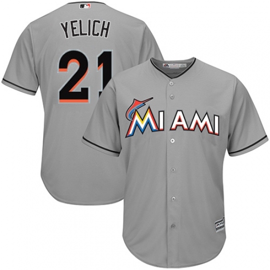 Men's Majestic Miami Marlins #21 Christian Yelich Replica Grey Road Cool Base MLB Jersey