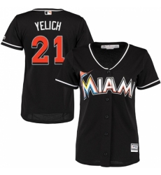 Women's Majestic Miami Marlins #21 Christian Yelich Replica Black Alternate 2 Cool Base MLB Jersey