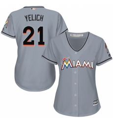 Women's Majestic Miami Marlins #21 Christian Yelich Replica Grey Road Cool Base MLB Jersey