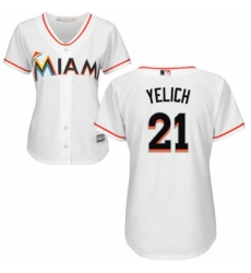 Women's Majestic Miami Marlins #21 Christian Yelich Replica White Home Cool Base MLB Jersey