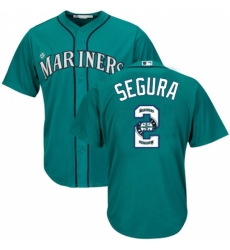 Men's Majestic Seattle Mariners #2 Jean Segura Authentic Teal Green Team Logo Fashion Cool Base MLB Jersey