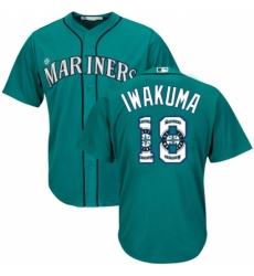 Men's Majestic Seattle Mariners #18 Hisashi Iwakuma Authentic Teal Green Team Logo Fashion Cool Base MLB Jersey