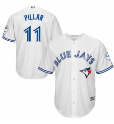 Men's Majestic Toronto Blue Jays #11 Kevin Pillar Replica White Home 40th Anniversary Patch MLB Jersey