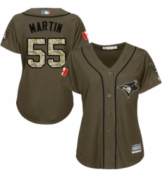 Women's Majestic Toronto Blue Jays #55 Russell Martin Authentic Green Salute to Service MLB Jersey