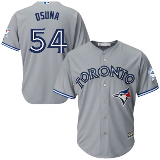 Men's Majestic Toronto Blue Jays #54 Roberto Osuna Replica Grey Road 40th Anniversary Patch MLB Jersey Men's Majestic Toronto Blue Jays #54 Roberto Osuna Replica Grey Road 40th Anniversary Patch MLB Jersey
