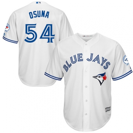 Men's Majestic Toronto Blue Jays #54 Roberto Osuna Replica White Home 40th Anniversary Patch MLB Jersey Men's Majestic Toronto Blue Jays #54 Roberto Osuna Replica White Home 40th Anniversary Patch MLB Jersey