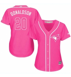 Women's Majestic Toronto Blue Jays #20 Josh Donaldson Replica Pink Fashion Cool Base MLB Jersey