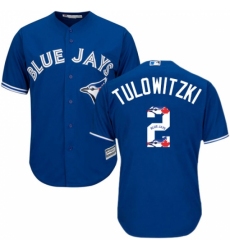Men's Majestic Toronto Blue Jays #2 Troy Tulowitzki Authentic Blue Team Logo Fashion MLB Jersey