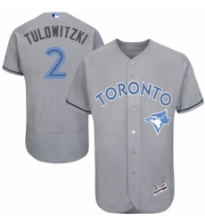 Men's Majestic Toronto Blue Jays #2 Troy Tulowitzki Authentic Gray 2016 Father's Day Fashion Flex Base MLB Jersey