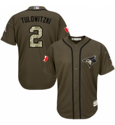 Men's Majestic Toronto Blue Jays #2 Troy Tulowitzki Authentic Green Salute to Service MLB Jersey