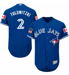 Men's Majestic Toronto Blue Jays #2 Troy Tulowitzki Authentic Royal Blue Fashion Stars & Stripes Flex Base MLB Jersey