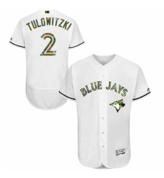 Men's Majestic Toronto Blue Jays #2 Troy Tulowitzki Authentic White 2016 Memorial Day Fashion Flex Base MLB Jersey