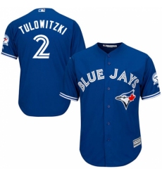 Men's Majestic Toronto Blue Jays #2 Troy Tulowitzki Replica Blue Alternate 40th Anniversary Patch MLB Jersey