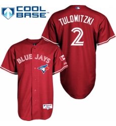 Men's Majestic Toronto Blue Jays #2 Troy Tulowitzki Replica Red Canada Day MLB Jersey