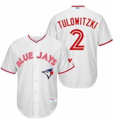 Men's Majestic Toronto Blue Jays #2 Troy Tulowitzki Replica White 2015 Canada Day MLB Jersey
