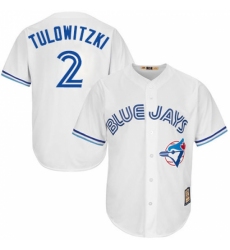 Men's Majestic Toronto Blue Jays #2 Troy Tulowitzki Replica White Cooperstown MLB Jersey