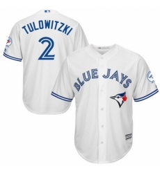 Men's Majestic Toronto Blue Jays #2 Troy Tulowitzki Replica White Home 40th Anniversary Patch MLB Jersey
