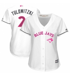 Women's Majestic Toronto Blue Jays #2 Troy Tulowitzki Authentic White Mother's Day Cool Base MLB Jersey