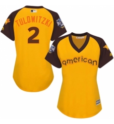 Women's Majestic Toronto Blue Jays #2 Troy Tulowitzki Authentic Yellow 2016 All-Star American League BP Cool Base MLB Jersey