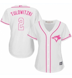 Women's Majestic Toronto Blue Jays #2 Troy Tulowitzki Replica White Fashion Cool Base MLB Jersey