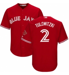 Youth Majestic Toronto Blue Jays #2 Troy Tulowitzki Replica Scarlet Alternate MLB Jersey