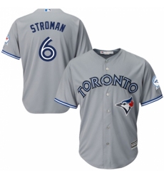 Men's Majestic Toronto Blue Jays #6 Marcus Stroman Replica Grey Road 40th Anniversary Patch MLB Jersey