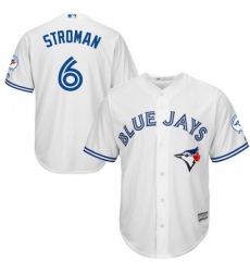 Men's Majestic Toronto Blue Jays #6 Marcus Stroman Replica White Home 40th Anniversary Patch MLB Jersey