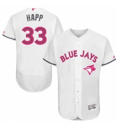 Men's Majestic Toronto Blue Jays #33 J.A. Happ Authentic White 2016 Mother's Day Fashion Flex Base MLB Jersey
